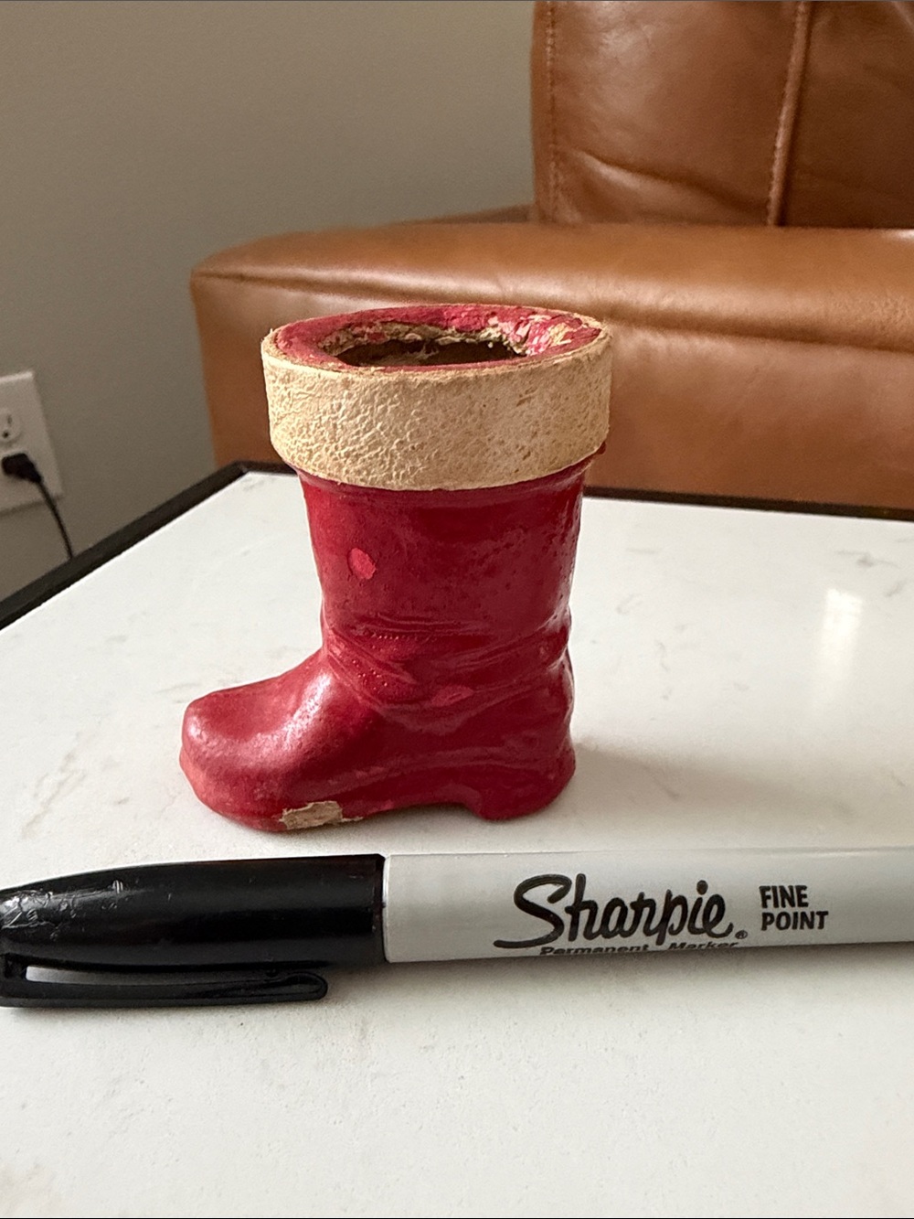 BOOT4 Red Paper Mache or Pulp Santa Boot Gift & Candy Vessel